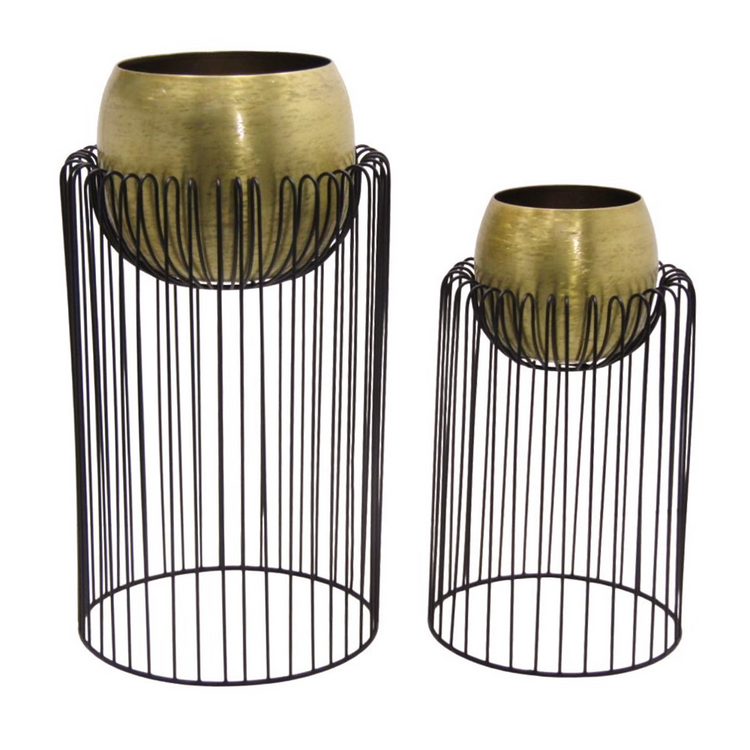 Misha Planter with Stand Brass/Black - Small